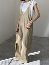 Japanese Loose Solid Color V-Neck Casual Jumpsuits